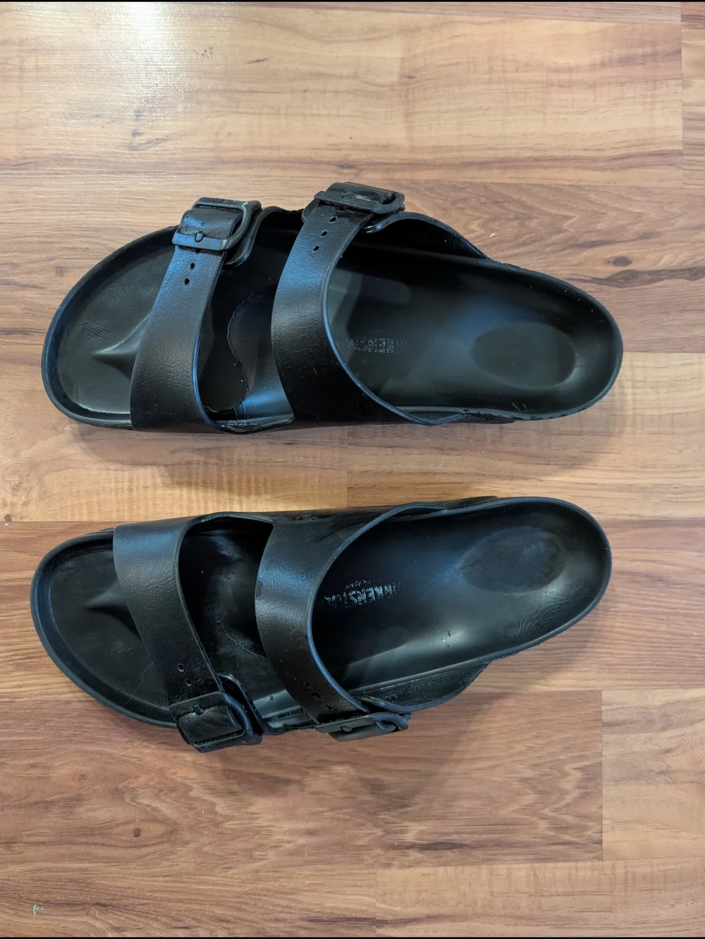 Birkenstocks Men's Arizona Essentials Black Two-Strap Slide Sandal